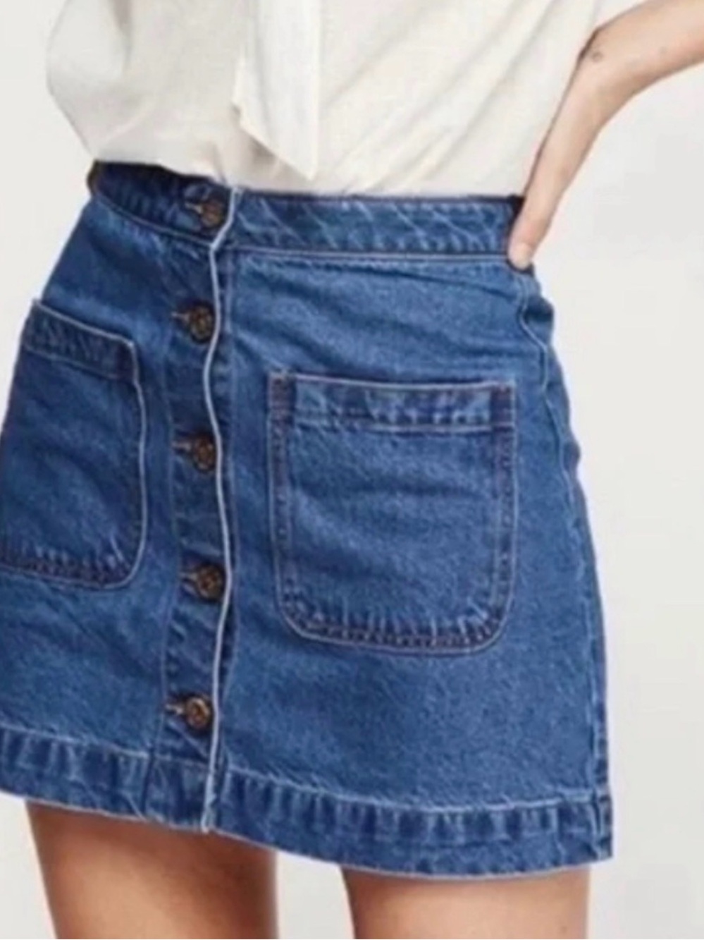 We The Free Indigo Button-Front Denim Mini Skirt (B2)